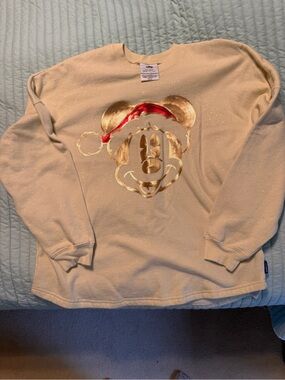 Disney Holiday Cream Pullover with Gold Sequin & Red Accent Mickey. NWOT